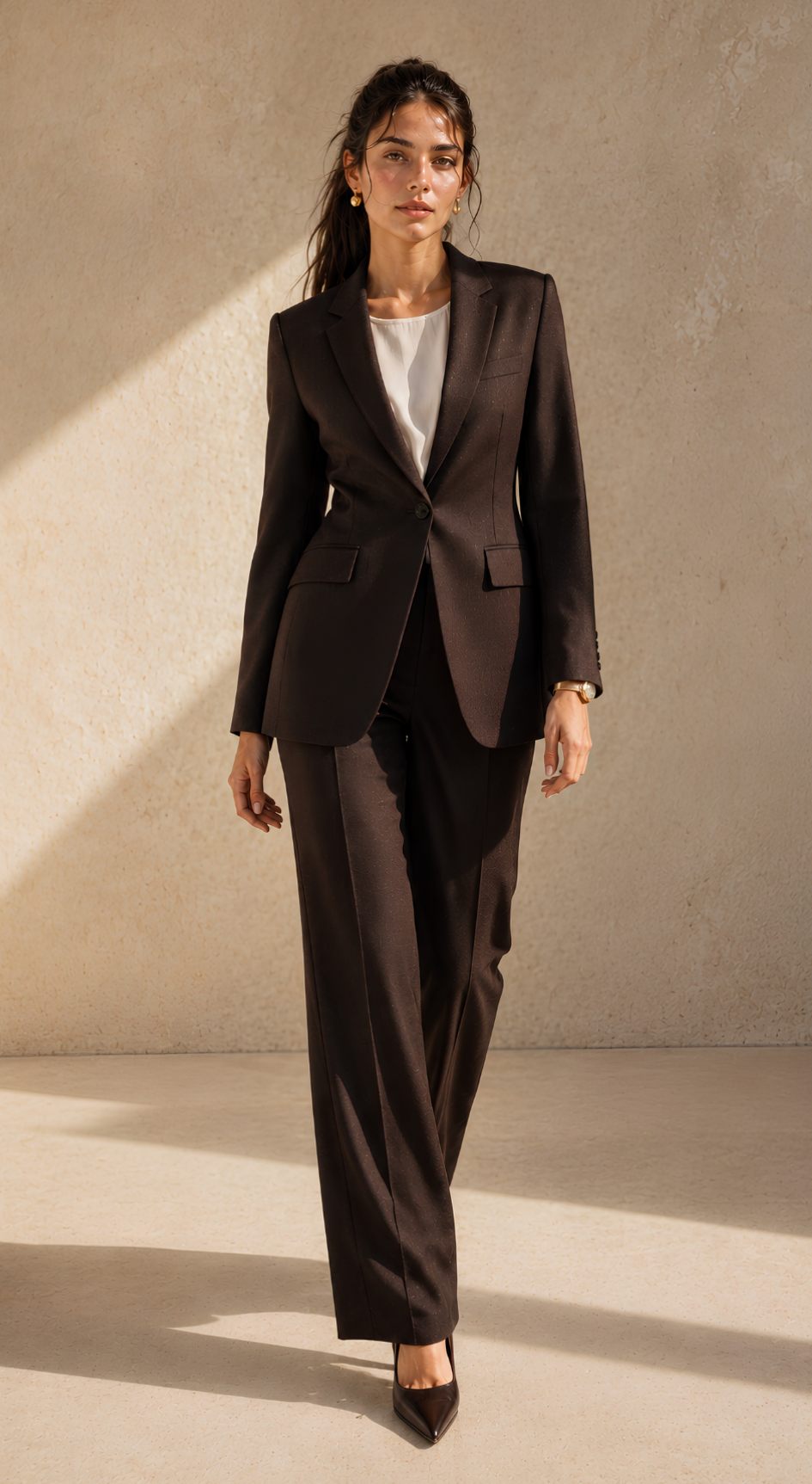 Kostum Tailored Shimmer kafe nga koleksioni Executive Statement