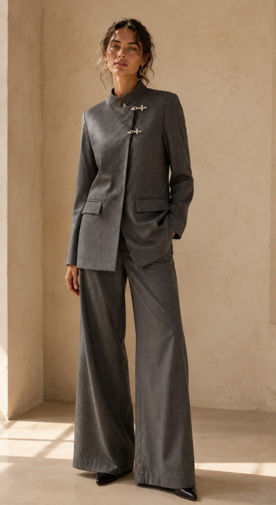 Kostum Ashford Pinstripe gri nga koleksioni Executive Statement